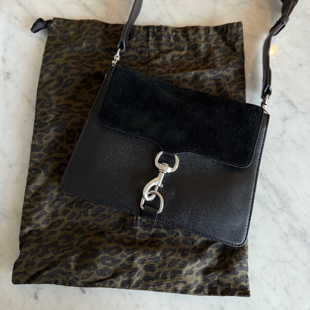 REBECCA MINKOFF Black Suede Leather Shoulder Bag